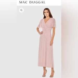 CLEARANCE W/Flaw NWT MAC DUGGAL SZ 14 Pink Butterfly Sleeve Midi Dress #35116